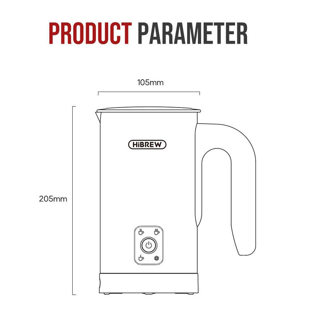 HiBREW M3A Espumador de Leche 4 en 1, Calentador de Leche Totalmente Automático, Espumado Frío/Caliente, Capacidad de Espumado de 130 ml, Capacidad de Calentamiento de Leche de 300 ml
