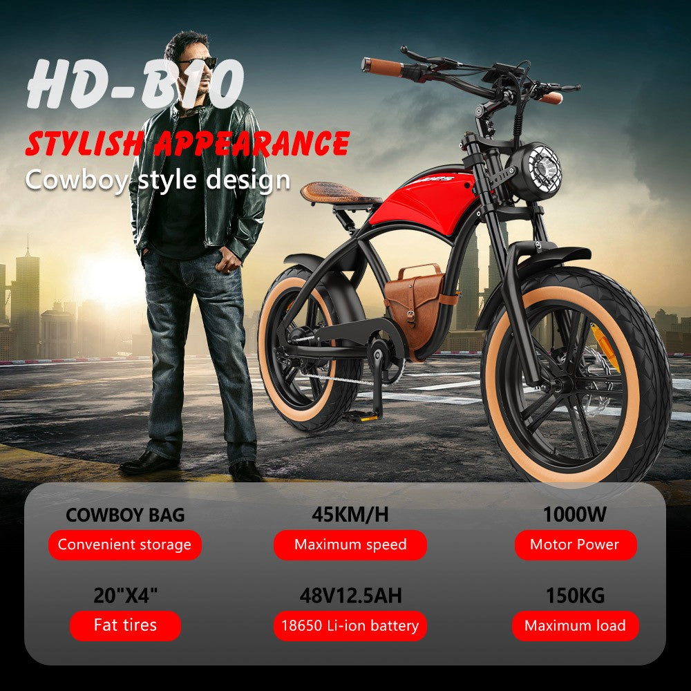 Hidoes B10 Electric Bike, 1000W Motor, 48V 13Ah Battery, 20 x4