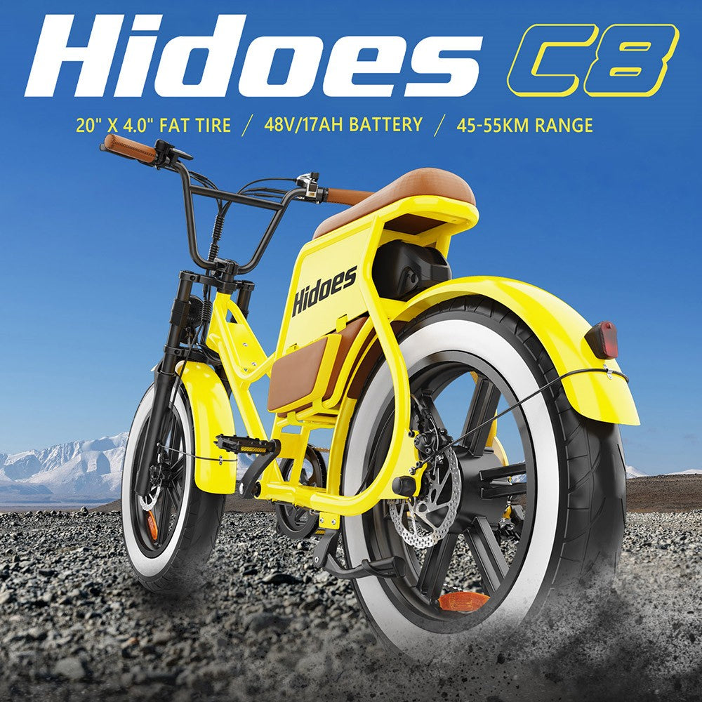 Hidoes C8 Electric Bike, 700W Motor, 48V 17Ah Battery, 20*4.0 inch Fat Tire, 40km/h Max Speed, 55km Range, Front & Rear Disc Brakes, Hydraulic Spring Damping, Shimano 7-speed