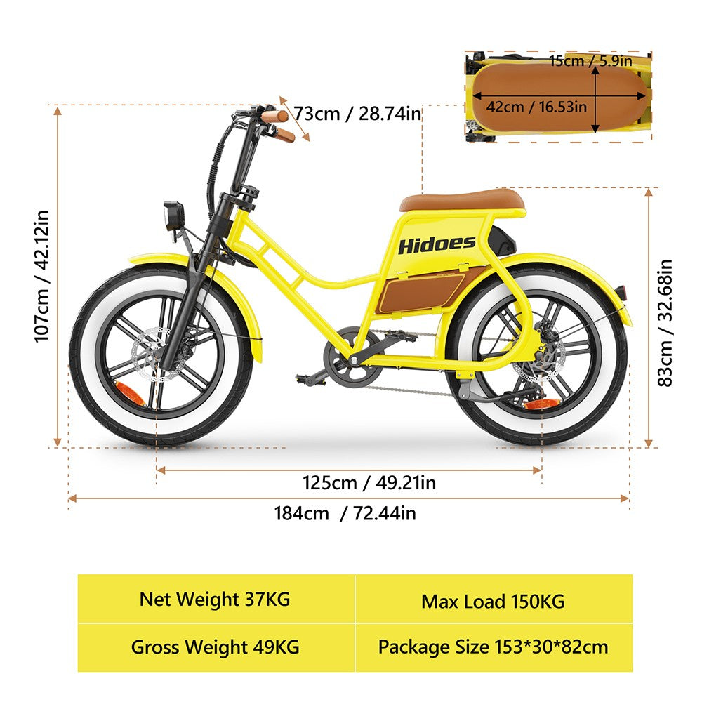 Hidoes C8 Electric Bike, 700W Motor, 48V 17Ah Battery, 20*4.0 inch Fat Tire, 40km/h Max Speed, 55km Range, Front & Rear Disc Brakes, Hydraulic Spring Damping, Shimano 7-speed