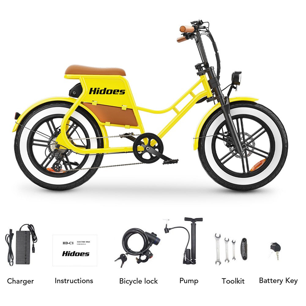 Hidoes C8 Electric Bike, 700W Motor, 48V 17Ah Battery, 20*4.0 inch Fat Tire, 40km/h Max Speed, 55km Range, Front & Rear Disc Brakes, Hydraulic Spring Damping, Shimano 7-speed