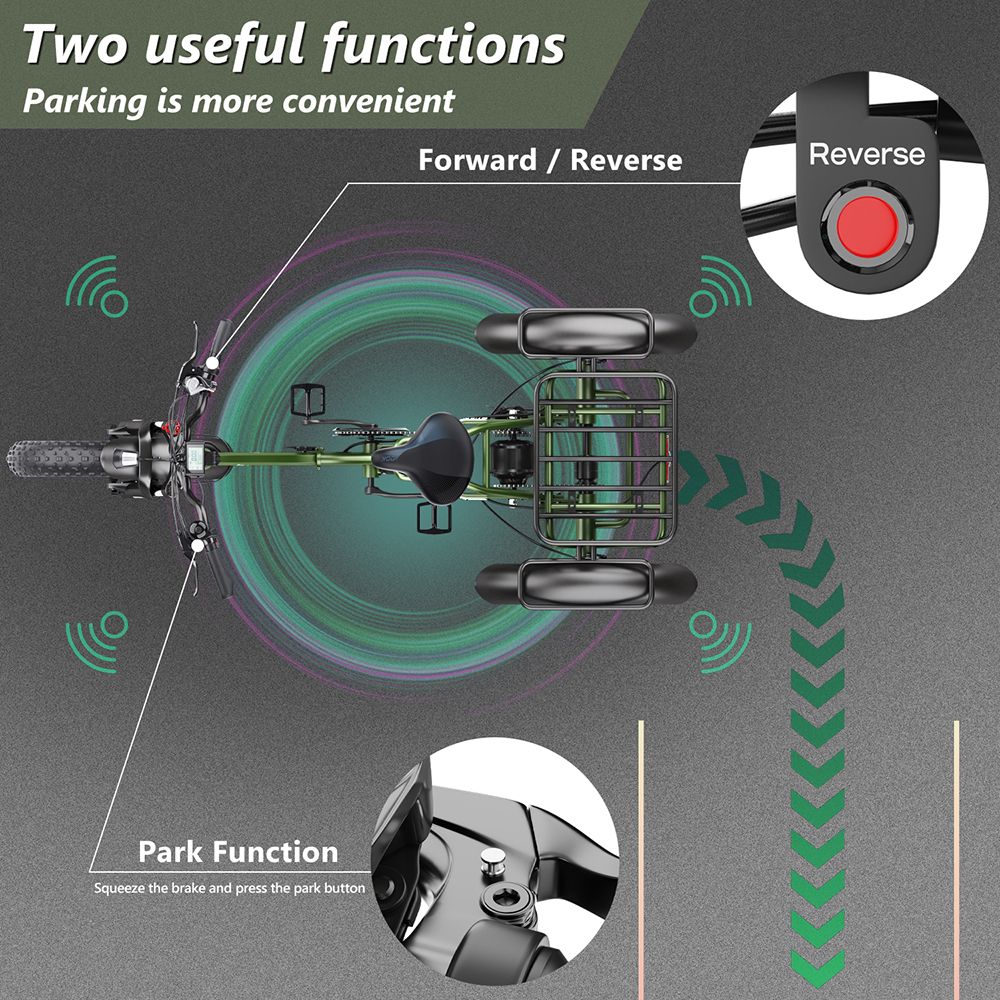 Hidoes HD-ET1 Elektrodreirad mit Gepäckträger, 750-W-Motor, 48-V-20-Ah-Akku, 20 x 4,0-Zoll-Reifen, 40 km/h Höchstgeschwindigkeit, 65 km Reichweite, 3 mechanischen Scheibenbremsen, Federgabel vorne, 7-Gang-Getriebe