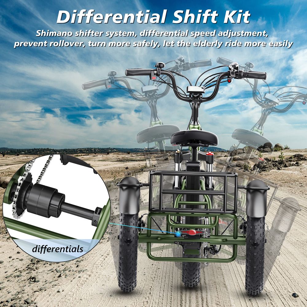Hidoes HD-ET1 Elektrodreirad mit Gepäckträger, 750-W-Motor, 48-V-20-Ah-Akku, 20 x 4,0-Zoll-Reifen, 40 km/h Höchstgeschwindigkeit, 65 km Reichweite, 3 mechanischen Scheibenbremsen, Federgabel vorne, 7-Gang-Getriebe