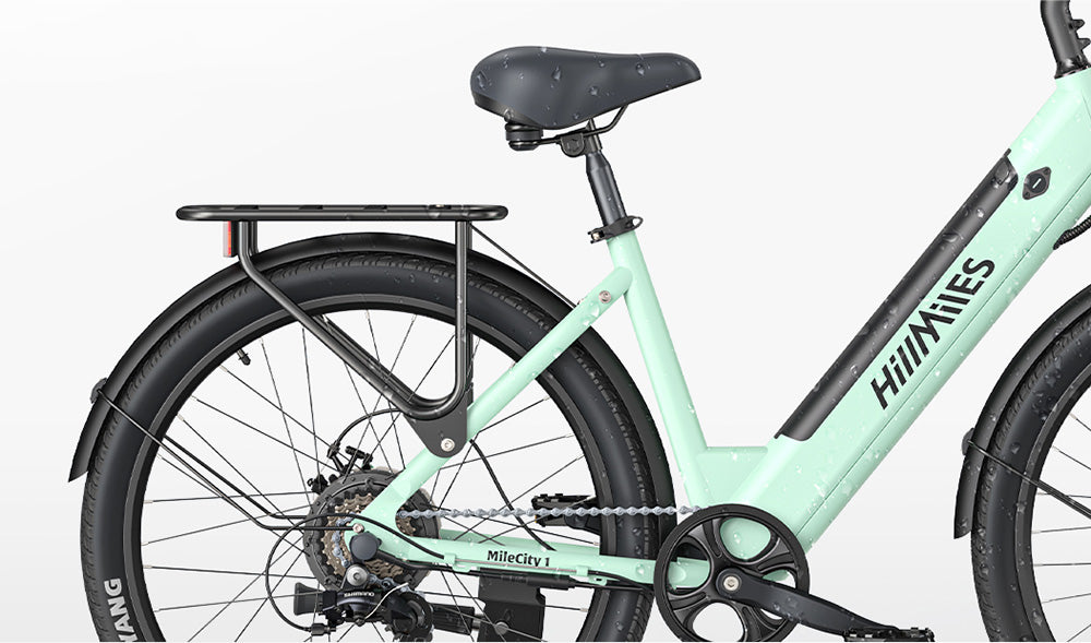 Bicicleta eléctrica HillMiles MileCity1, motor de 250 W, batería de 36 V 13 Ah, neumático de 26 pulgadas, velocidad máxima de 32 km/h, autonomía máxima de 100 km, Shimano de 7 velocidades, freno de disco mecánico, suspensión delantera, impermeable IP65 - Gris