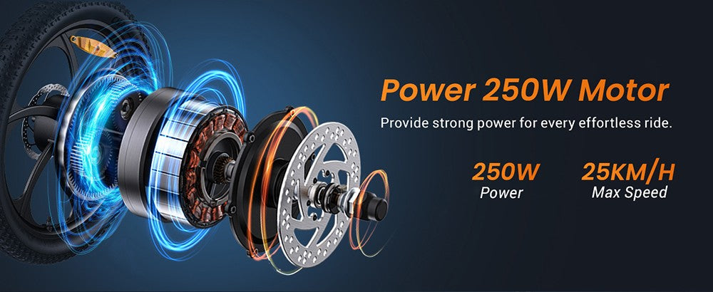Bicicleta eléctrica HillMiles MilePort 1, motor de 250 W, batería de 36 V y 13 Ah, neumático de 20 x 3,0 pulgadas, velocidad máxima de 25 km/h, autonomía máxima de 100 km, suspensión delantera, freno de disco mecánico, Shimano de 7 velocidades - Rojo