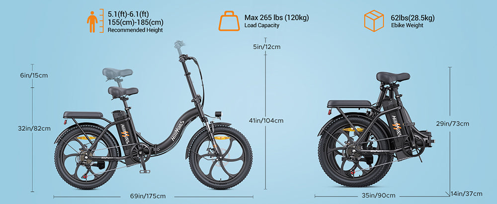 Bicicleta eléctrica HillMiles MilePort 1, motor de 250 W, batería de 36 V y 13 Ah, neumático de 20 x 3,0 pulgadas, velocidad máxima de 25 km/h, autonomía máxima de 100 km, suspensión delantera, freno de disco mecánico, Shimano de 7 velocidades - Rojo