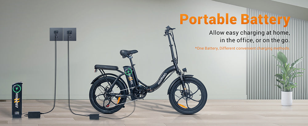 Bicicleta eléctrica HillMiles MilePort 1, motor de 250 W, batería de 36 V y 13 Ah, neumático de 20 x 3,0 pulgadas, velocidad máxima de 25 km/h, autonomía máxima de 100 km, suspensión delantera, freno de disco mecánico, Shimano de 7 velocidades - Rojo