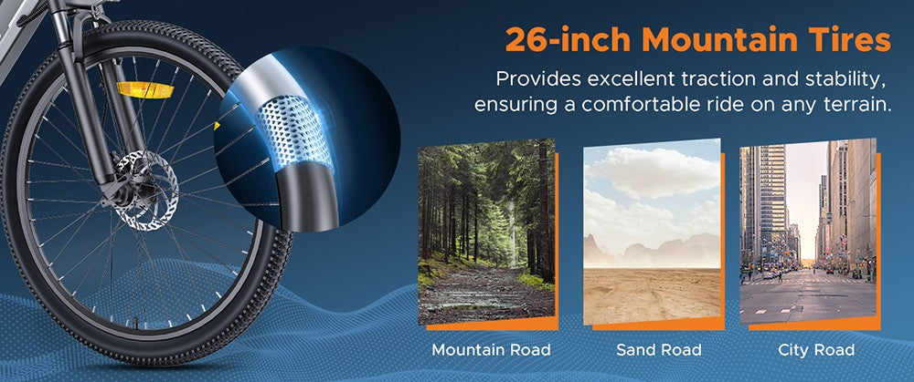 Bicicleta Eléctrica HillMiles MileTrail 1, Motor de 250W, Batería de 36V 13Ah, Neumáticos de 26*1.95 pulgadas, Velocidad Máxima de 25 km/h, Alcance Máximo de 120 km, Frenos de Disco Hidráulicos, Suspensión de Horquilla Delantera, Cambiador de 7 Velocidades - Gris