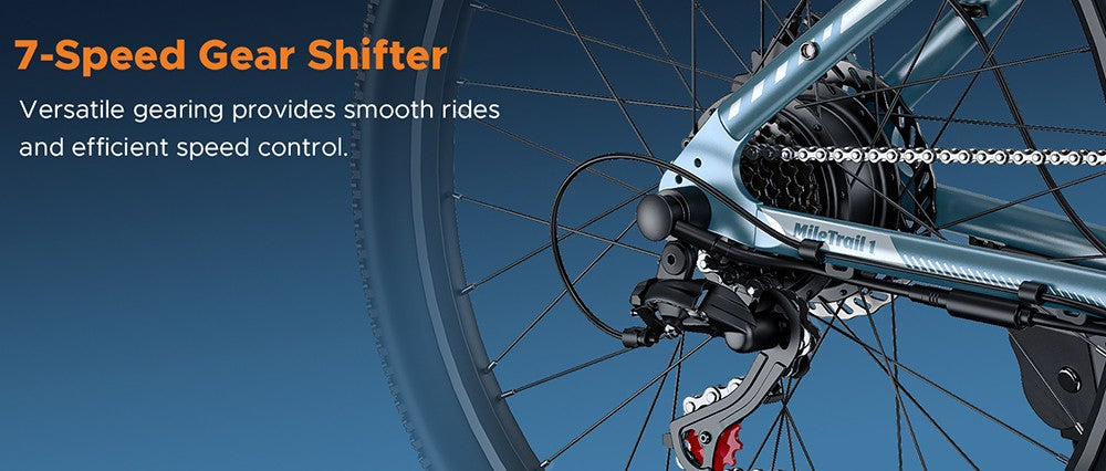 Bicicleta Eléctrica HillMiles MileTrail 1, Motor de 250W, Batería de 36V 13Ah, Neumáticos de 26*1.95 pulgadas, Velocidad Máxima de 25 km/h, Alcance Máximo de 120 km, Frenos de Disco Hidráulicos, Suspensión de Horquilla Delantera, Cambiador de 7 Velocidades - Gris