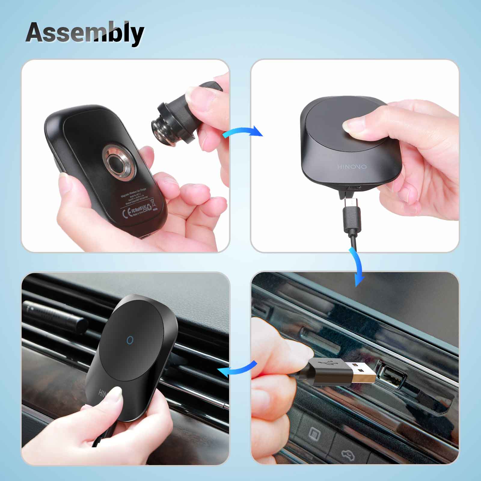 Hinovo MC1-2 15W Magnetic Wireless Car Charger