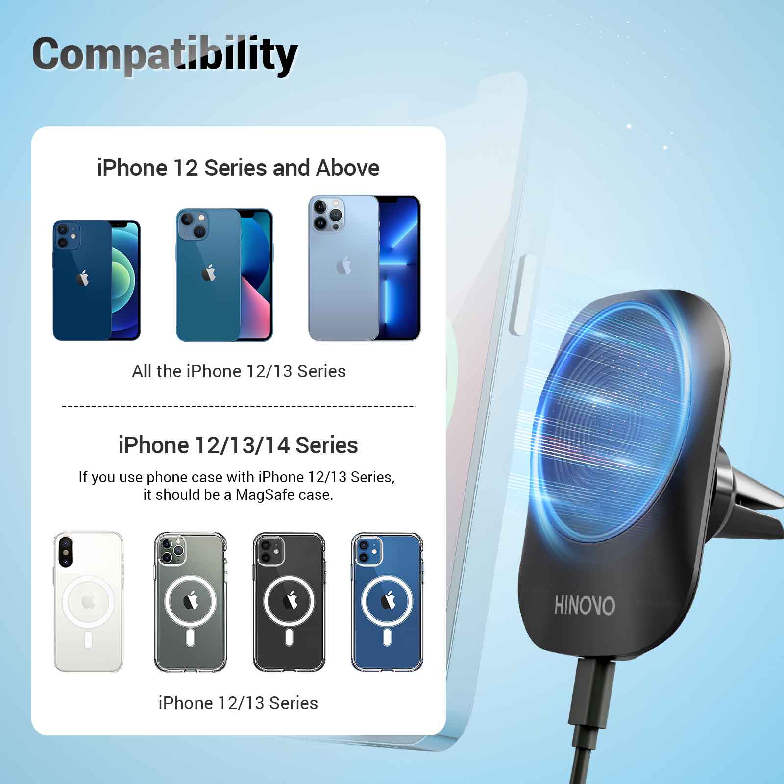 Hinovo MC1-2 15W Magnetic Wireless Car Charger
