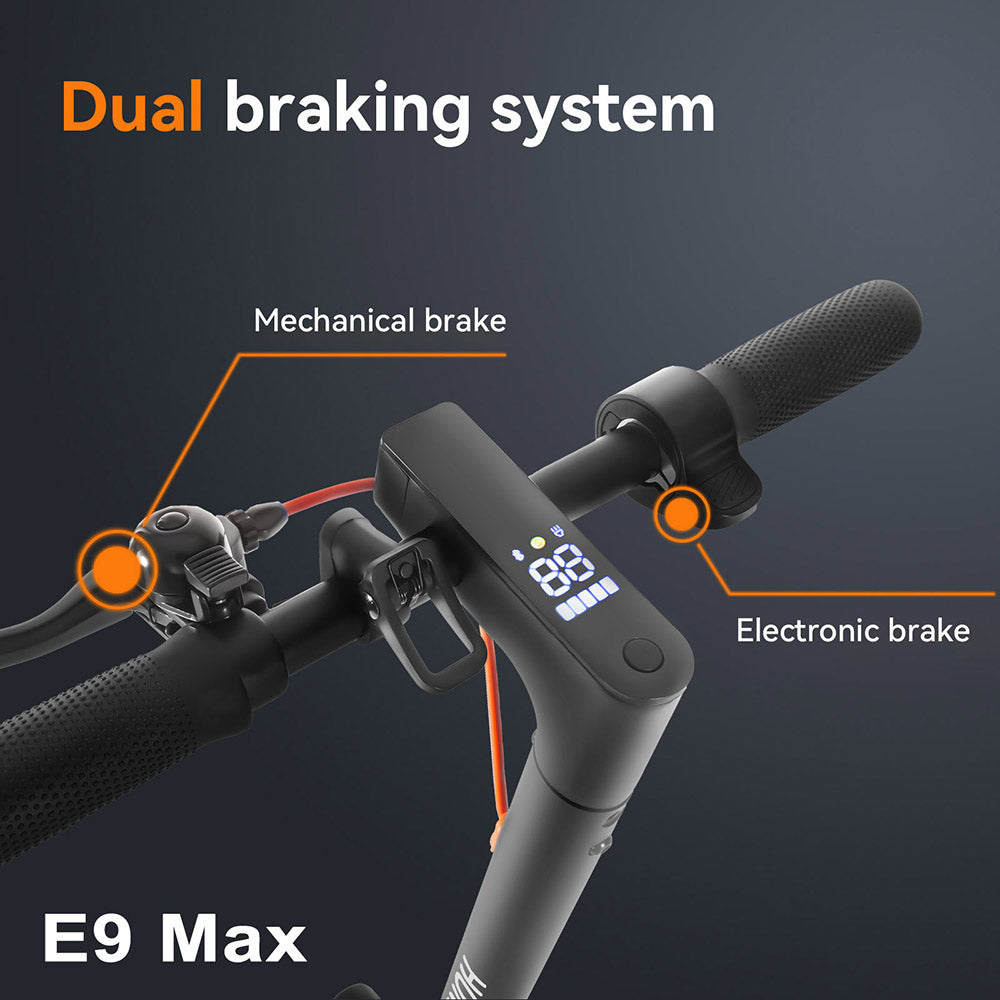 Patinete eléctrico HONEY WHALE E9 MAX, motor de 500 W, batería de 36 V 10 Ah, neumático de 10 pulgadas, velocidad máxima de 20 km/h, autonomía de 35-40 km, freno mecánico y freno electrónico, certificación ABE.
