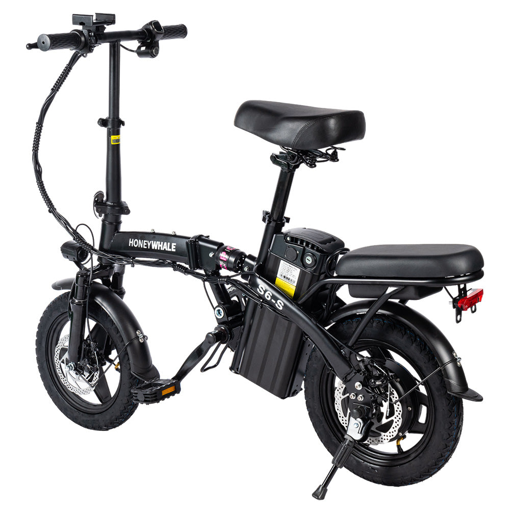 HONEYWHALE S6-S 14-inch Folding Electric Bike 250W Motor 48V 10.4Ah Battery 25km/h Front and Middle Suspension Damping Dual Disc Brake LCD Monitor 30-40km Range in Pure power mode - Black