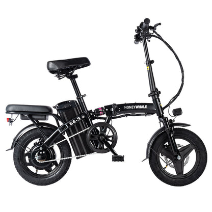 HONEYWHALE S6-S 14-inch Folding Electric Bike 250W Motor 48V 10.4Ah Battery 25km/h Front and Middle Suspension Damping Dual Disc Brake LCD Monitor 30-40km Range in Pure power mode - Black
