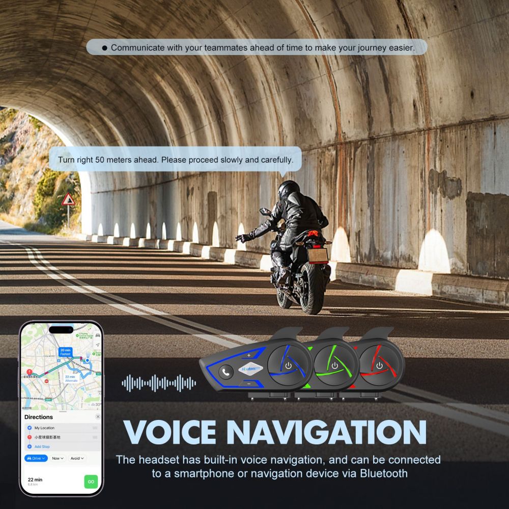 Houtonsen S3 Motorcycle Helmet Headset, 1000M Intercom, 30h Working Time, RGB Ambient Light, Bluetooth 5.1, Type-C Interface, IP67 Waterproof - 2Pcs Pack