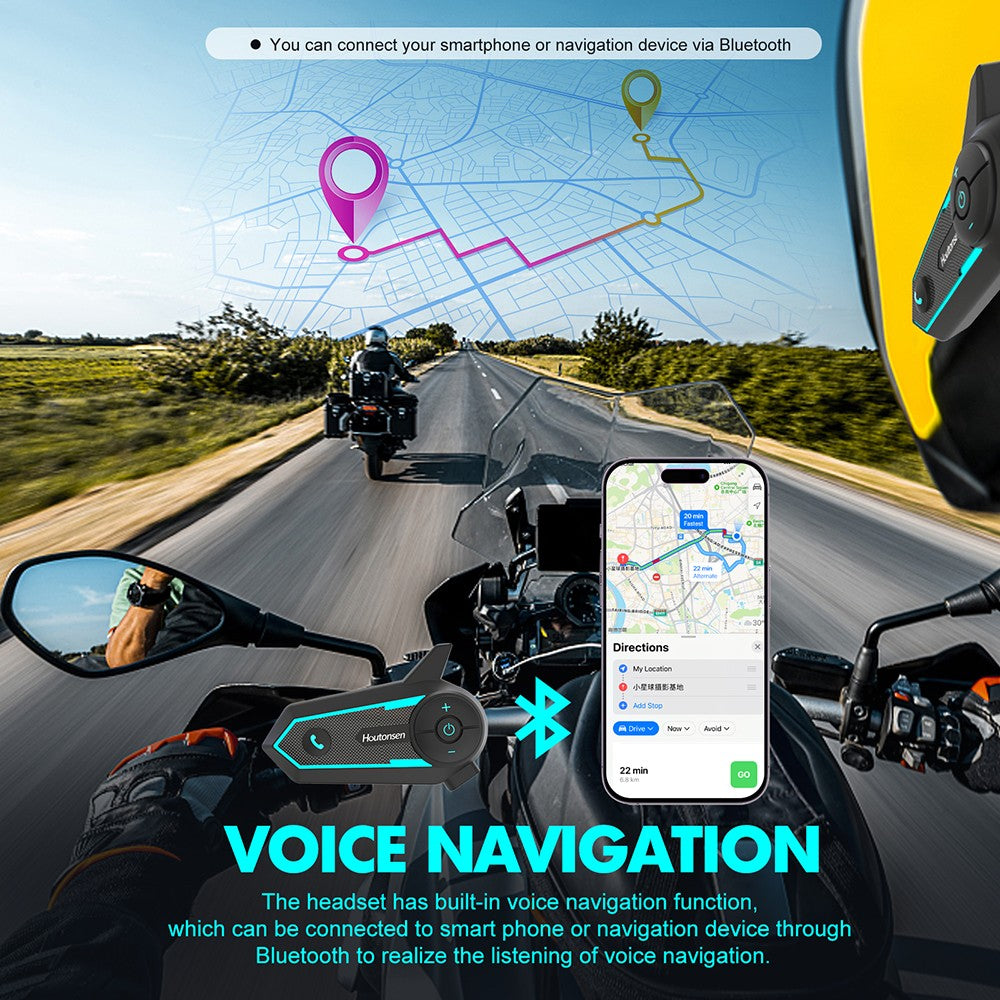 Houtonsen S6 Motorcycle Helmet Headset, 1000m Real-time Intercom Distance, Voice Navigation, Bluetooth 5.1, 30h Working Time, Type-C Interface, IP65 Waterproof - 1Pc Pack