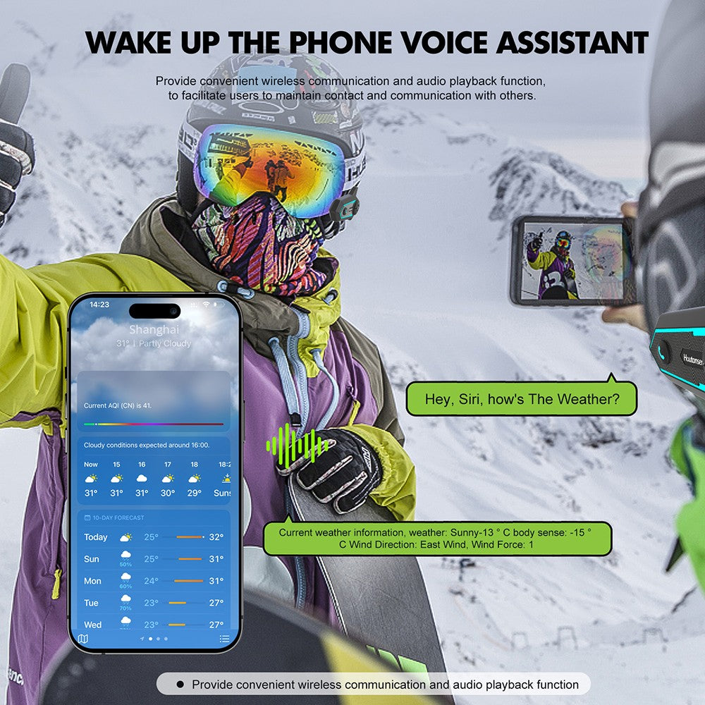 Houtonsen S6 Motorcycle Helmet Headset, 1000m Real-time Intercom Distance, Voice Navigation, Bluetooth 5.1, 30h Working Time, Type-C Interface, IP65 Waterproof - 1Pc Pack