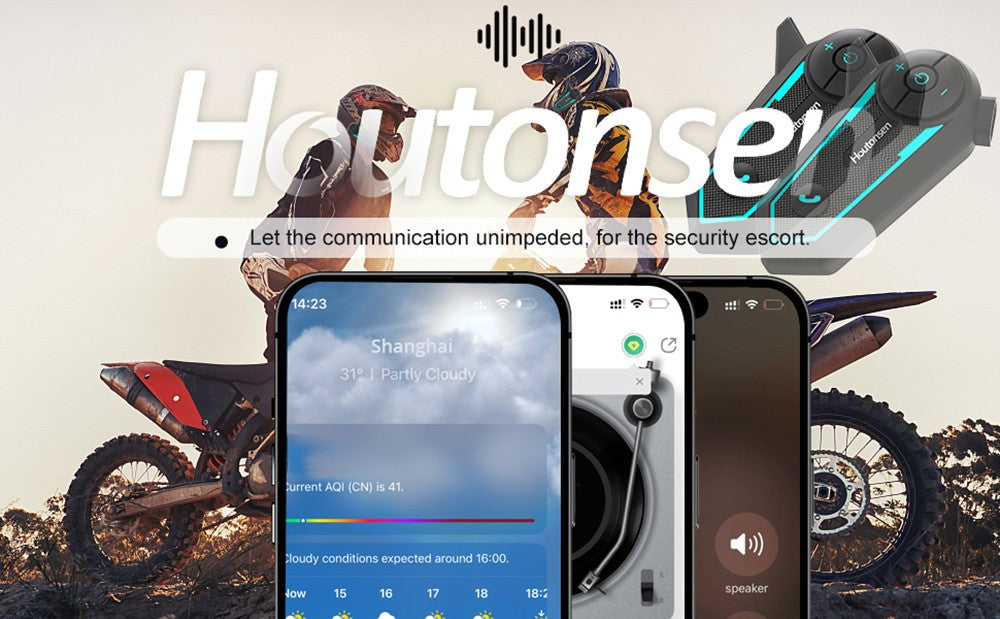 Houtonsen S6 Motorcycle Helmet Headset, 1000m Real-time Intercom Distance, Voice Navigation, Bluetooth 5.1, 30h Working Time, Type-C Interface, IP65 Waterproof - 1Pc Pack