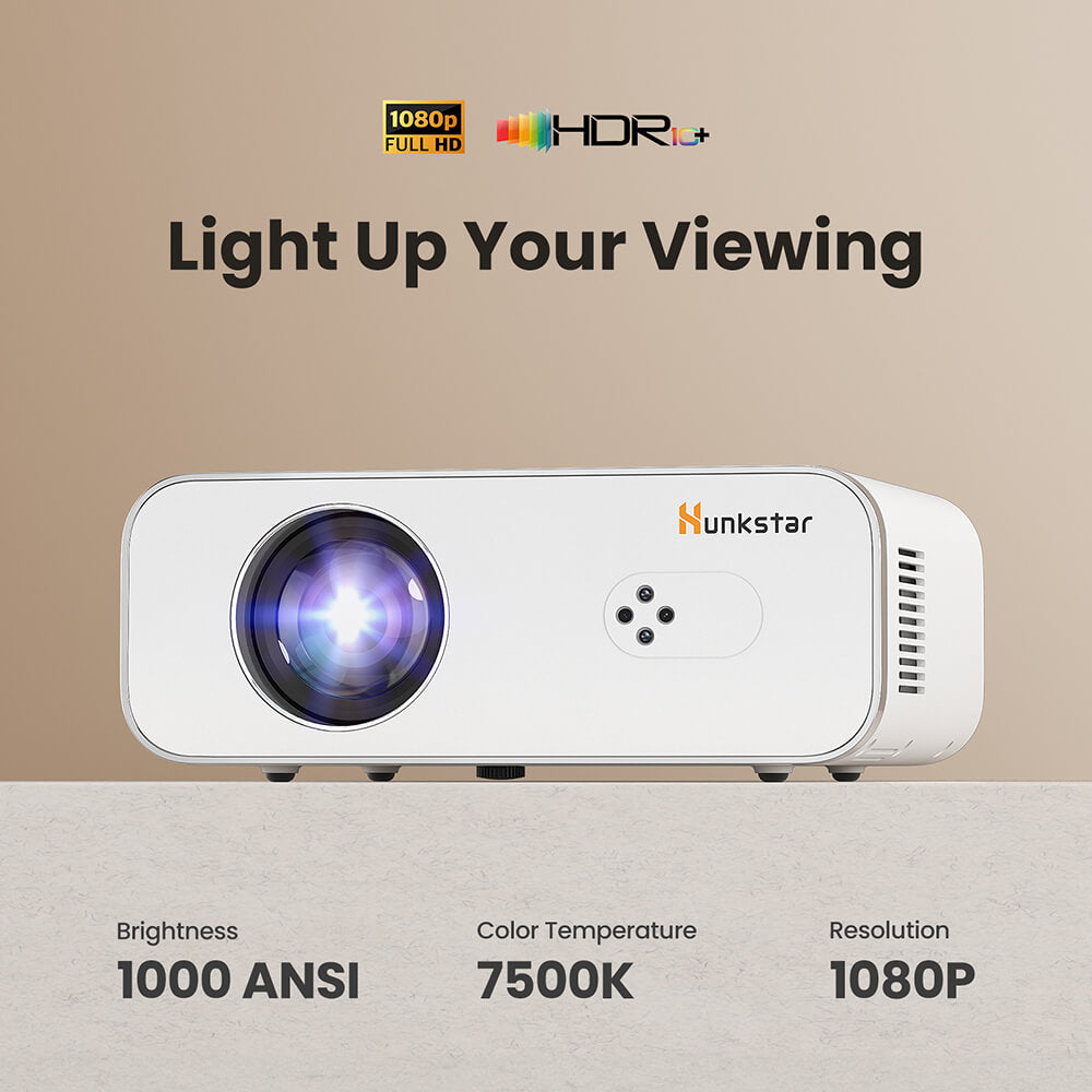 Hunkstar P3 1000 ANSI Android Projector, Native 1080P, 4K Decoding, HDR10, Auto-Keystone Correction & Auto Focus, Android 9.0, Bluetooth 5.0, WiFi 6, 2*5W Speakers