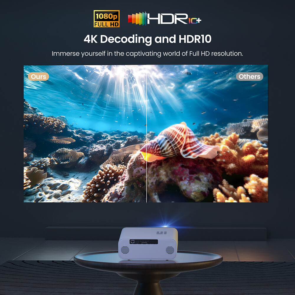 Hunkstar P3 1000 ANSI Android Projector, Native 1080P, 4K Decoding, HDR10, Auto-Keystone Correction & Auto Focus, Android 9.0, Bluetooth 5.0, WiFi 6, 2*5W Speakers