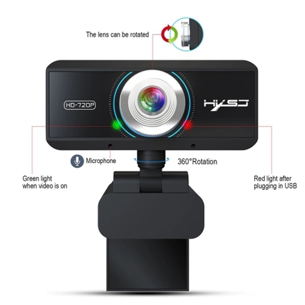 HXSJ S90 720P HD Webcam USB Compatible Adjustable Angle Automatic Color Correction Built-in Sound-absorbing Microphone For Laptop Desktop TV - Black