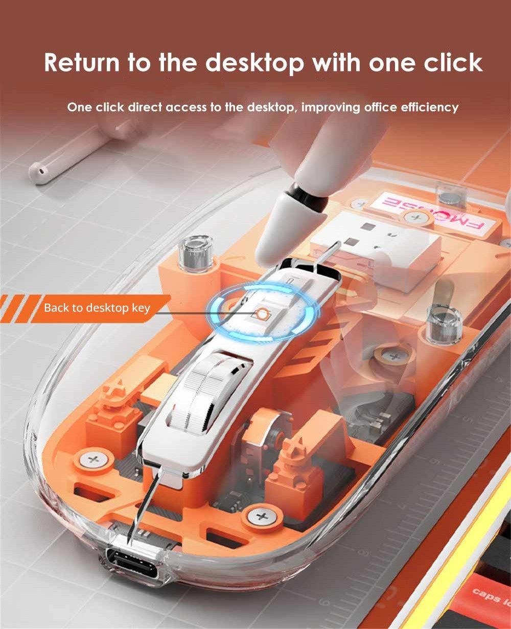 HXSJ T900 2.4G & Bluetooth Wireless Mouse 800-2400 DPI Adjustable RGB Light Mute Click - Pink