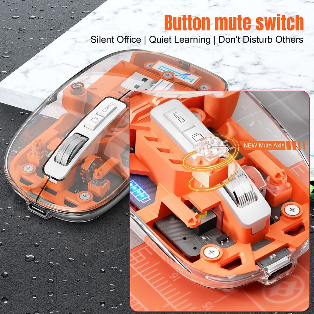 HXSJ T900 2.4G & Bluetooth Wireless Mouse 800-2400 DPI Adjustable RGB Light Mute Click - Pink