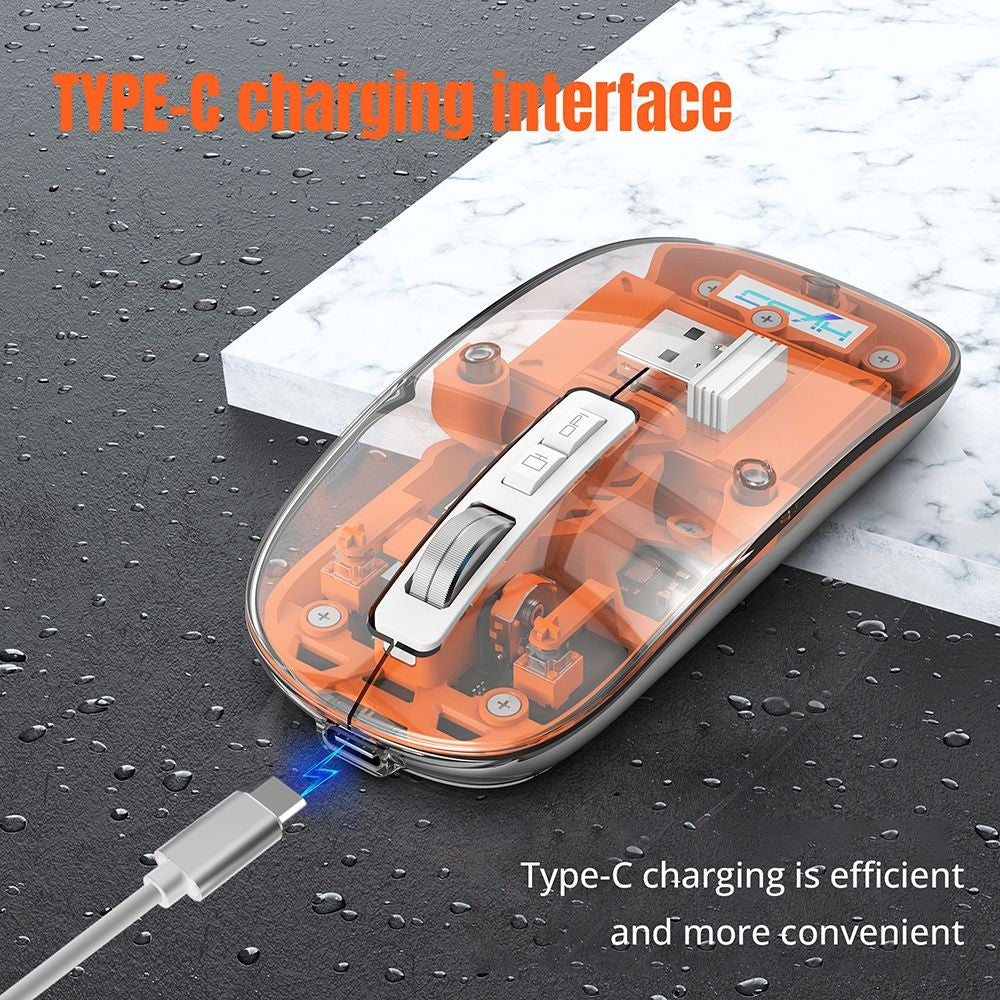 HXSJ T900 2.4G & Bluetooth Wireless Mouse 800-2400 DPI Adjustable RGB Light Mute Click - Pink