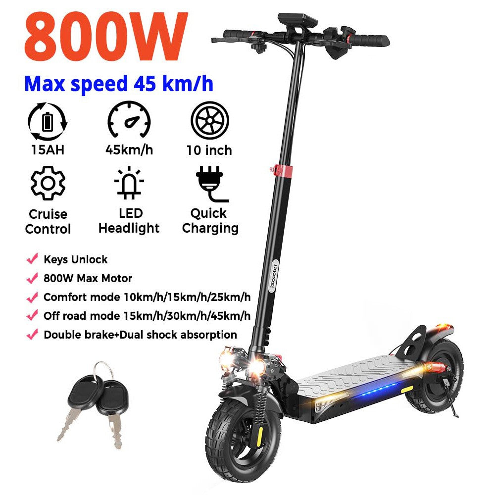iScooter iX4 10-inch Electric Scooter 800W Motor max speed 45km/h 48V 15Ah Battery up to 40-45km Range App Control, Body Warning Light