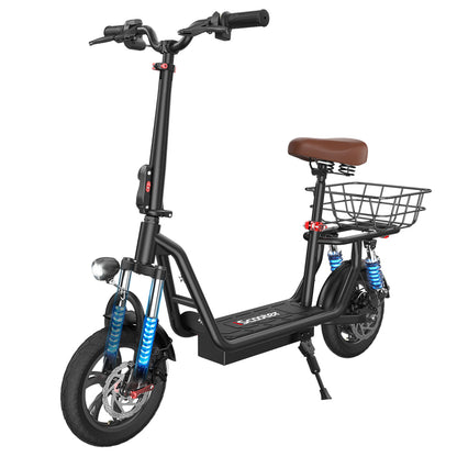 iScooter i12 Electric Scooter with Seat &amp; Rear Basket, 500W Motor, 36V 7.5Ah Battery, 12-inch Pneumatic Tire, 25km/h Max Speed, 35km Max Range, Dual Disc Brakes, Dual Shock Absorption