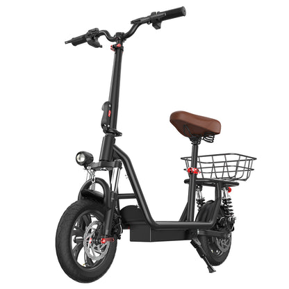 iScooter i12 Electric Scooter with Seat &amp; Rear Basket, 500W Motor, 36V 7.5Ah Battery, 12-inch Pneumatic Tire, 25km/h Max Speed, 35km Max Range, Dual Disc Brakes, Dual Shock Absorption
