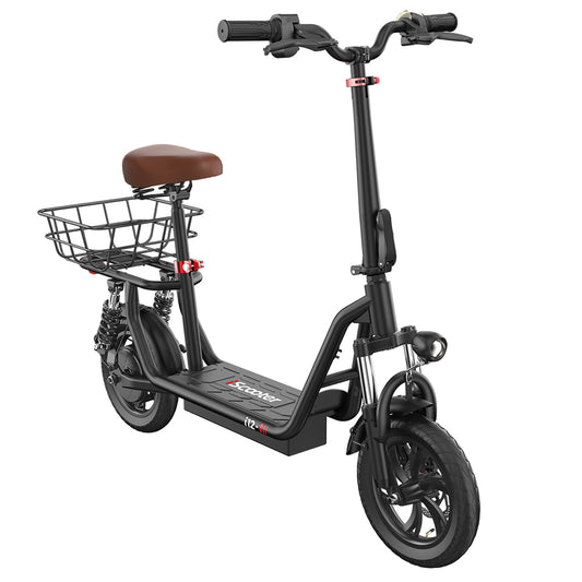 iScooter i12 Electric Scooter with Seat &amp; Rear Basket, 500W Motor, 36V 7.5Ah Battery, 12-inch Pneumatic Tire, 25km/h Max Speed, 35km Max Range, Dual Disc Brakes, Dual Shock Absorption