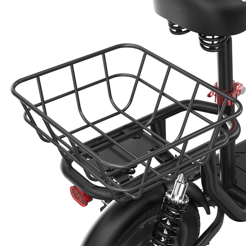 iScooter i12 Electric Scooter with Seat &amp; Rear Basket, 500W Motor, 36V 7.5Ah Battery, 12-inch Pneumatic Tire, 25km/h Max Speed, 35km Max Range, Dual Disc Brakes, Dual Shock Absorption