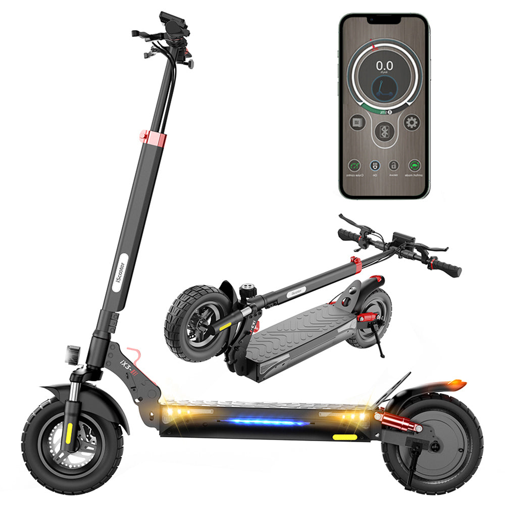 iScooter iX3 Folding Electric Scooter, 10" Pneumatic Tires, 800W Motor, 10Ah Battery, 40km/h Max Speed, 40km Max Range, Adjustable Handlebar Height, App Control - Black