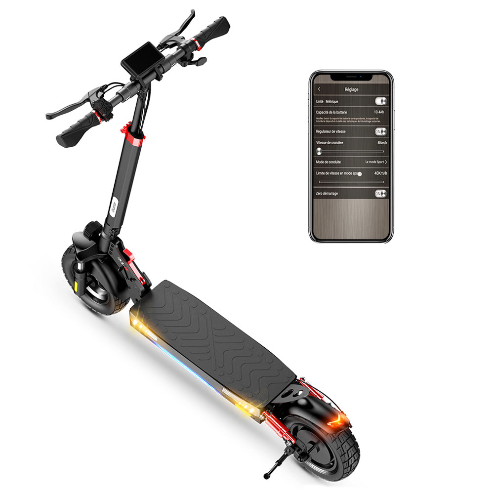 iScooter iX3 Folding Electric Scooter, 10" Pneumatic Tires, 800W Motor, 10Ah Battery, 40km/h Max Speed, 40km Max Range, Adjustable Handlebar Height, App Control - Black