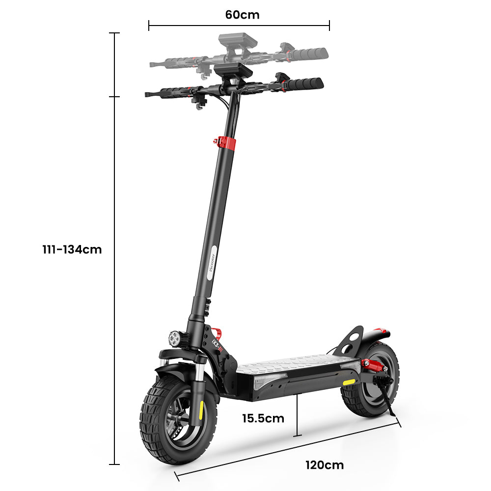 iScooter iX3 Folding Electric Scooter, 10" Pneumatic Tires, 800W Motor, 10Ah Battery, 40km/h Max Speed, 40km Max Range, Adjustable Handlebar Height, App Control - Black