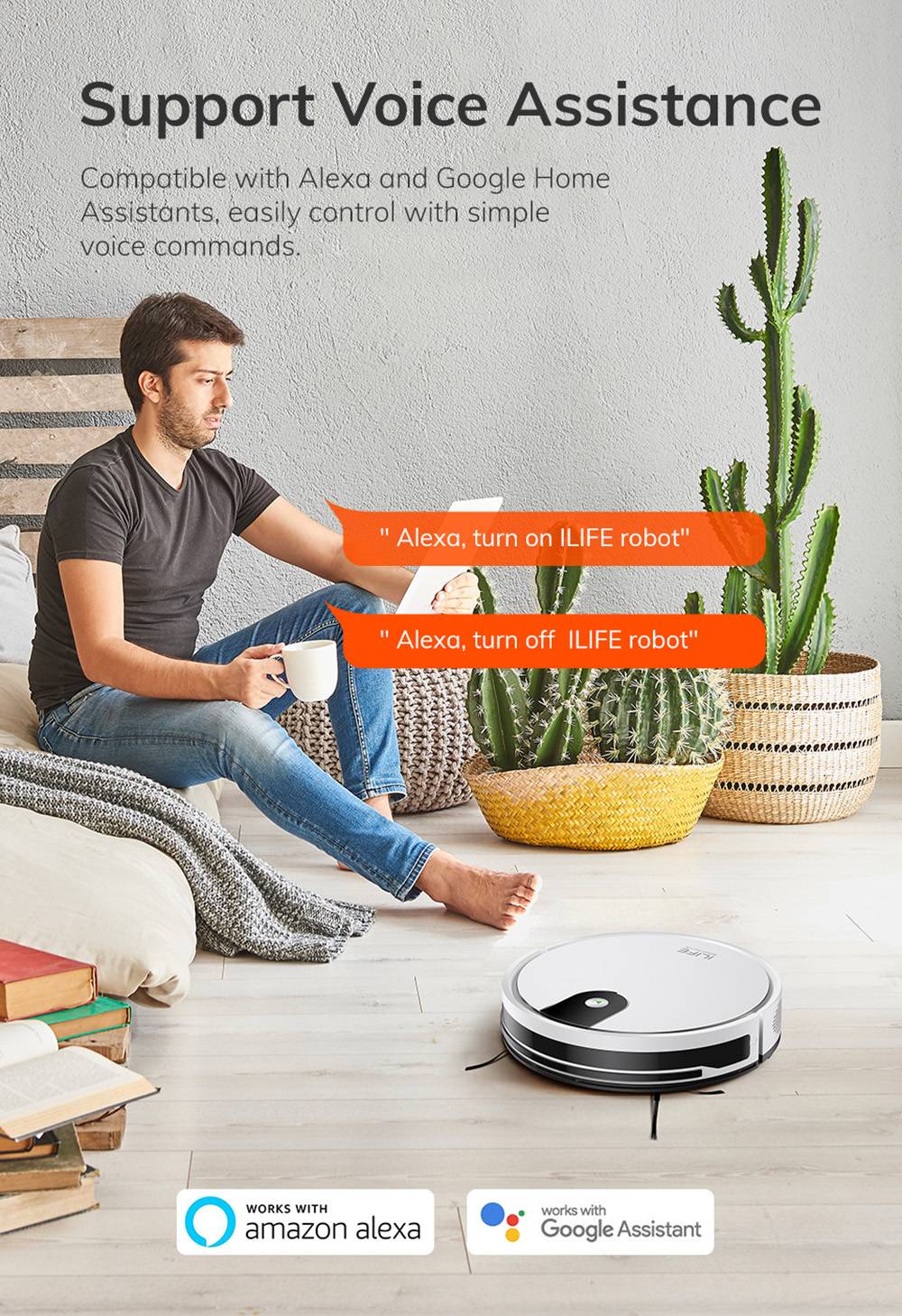 ILIFE G9 Pro Saugroboter mit automatischer Entleerungsstation, Gyroskop-Navigation, 3000 Pa Saugkraft, 100 Minuten Laufzeit, 2,5-Liter-Staubbeutel, Reinigungsmodi (Plan/Kanten/Punkt/Max), Alexa- und Google Home-Unterstützung, Fernbedienung, Weiß