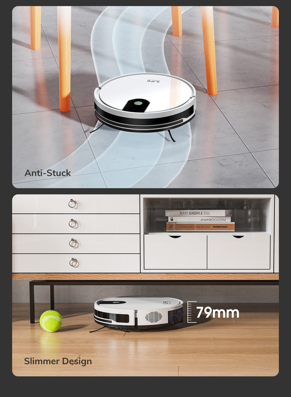 ILIFE G9 Pro Saugroboter mit automatischer Entleerungsstation, Gyroskop-Navigation, 3000 Pa Saugkraft, 100 Minuten Laufzeit, 2,5-Liter-Staubbeutel, Reinigungsmodi (Plan/Kanten/Punkt/Max), Alexa- und Google Home-Unterstützung, Fernbedienung, Weiß