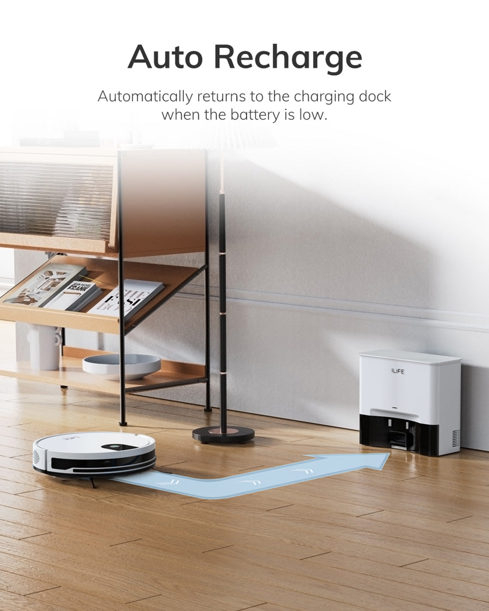 ILIFE G9 Pro Saugroboter mit automatischer Entleerungsstation, Gyroskop-Navigation, 3000 Pa Saugkraft, 100 Minuten Laufzeit, 2,5-Liter-Staubbeutel, Reinigungsmodi (Plan/Kanten/Punkt/Max), Alexa- und Google Home-Unterstützung, Fernbedienung, Weiß