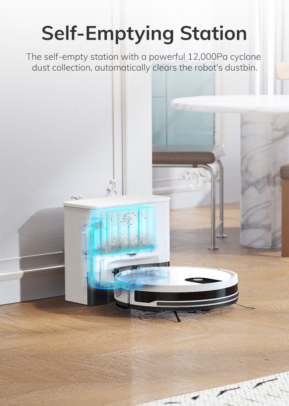 ILIFE G9 Pro Saugroboter mit automatischer Entleerungsstation, Gyroskop-Navigation, 3000 Pa Saugkraft, 100 Minuten Laufzeit, 2,5-Liter-Staubbeutel, Reinigungsmodi (Plan/Kanten/Punkt/Max), Alexa- und Google Home-Unterstützung, Fernbedienung, Weiß