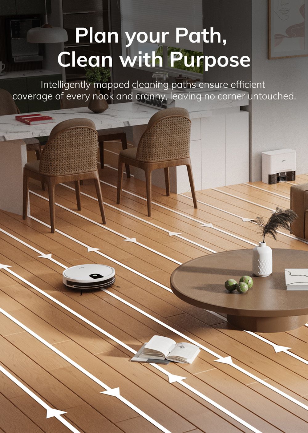 ILIFE G9 Pro Saugroboter mit automatischer Entleerungsstation, Gyroskop-Navigation, 3000 Pa Saugkraft, 100 Minuten Laufzeit, 2,5-Liter-Staubbeutel, Reinigungsmodi (Plan/Kanten/Punkt/Max), Alexa- und Google Home-Unterstützung, Fernbedienung, Weiß