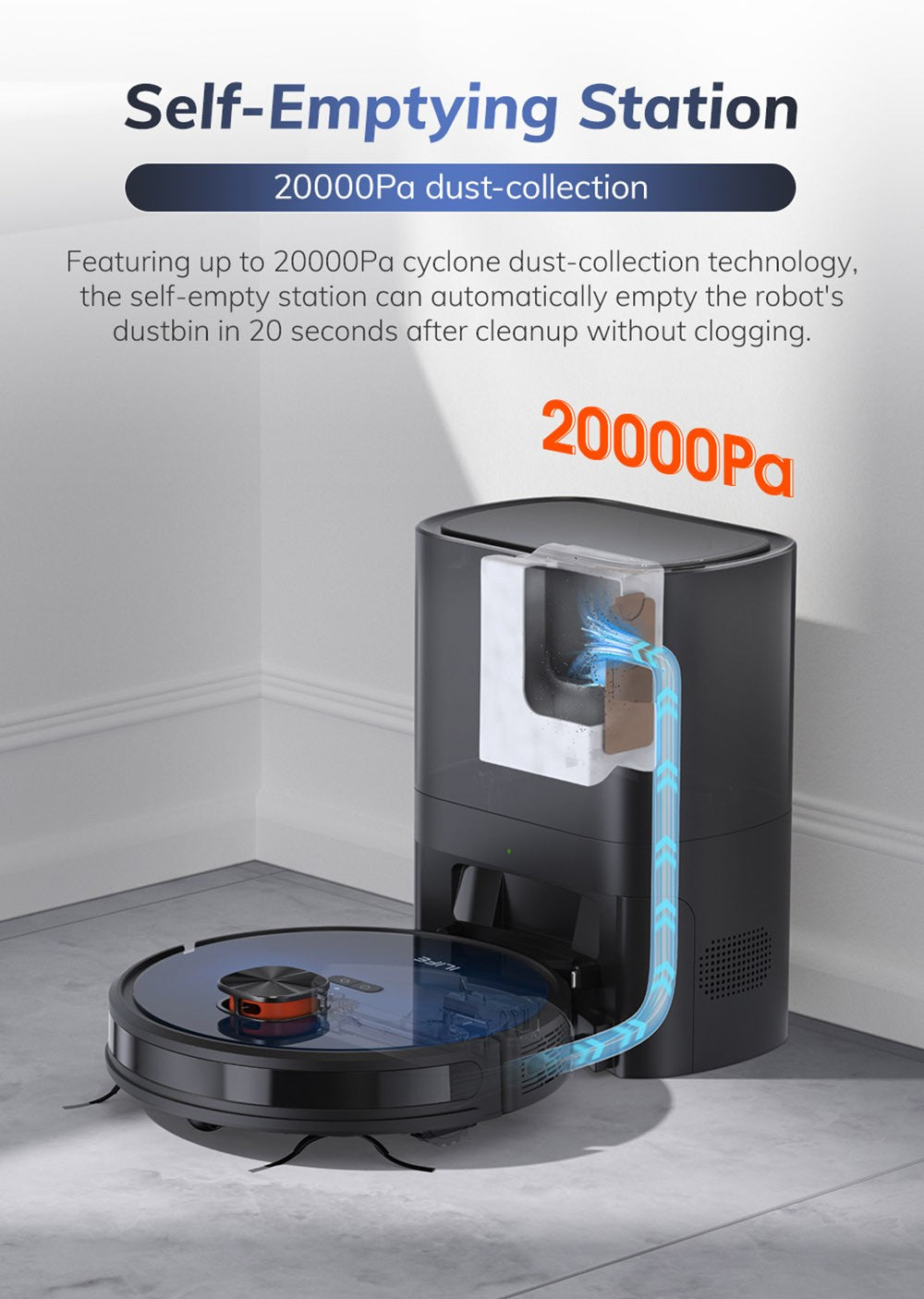 ILIFE T10s Saugroboter, 2-in-1-Gerät: Saugen und Wischen, automatische Entleerungsstation, 3000 Pa Saugkraft, 2,5-Liter-Staubbeutel, LDS-Navigation, 150 Minuten Laufzeit, Speicher für bis zu 5 Karten, App- und Sprachsteuerung – Farbverlauf Blau