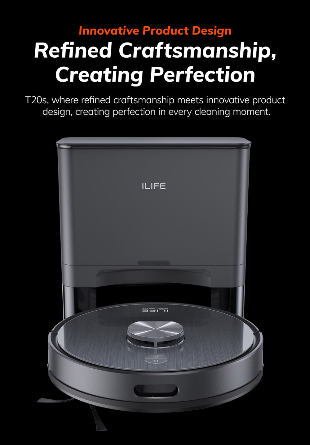 ILIFE T20S Saugroboter, 5000 Pa Saugleistung, 260 Minuten Laufzeit, automatische Entleerungsstation, LDS-Navigation, App-Steuerung, 3,5-Liter-Staubbeutel – Schwarz