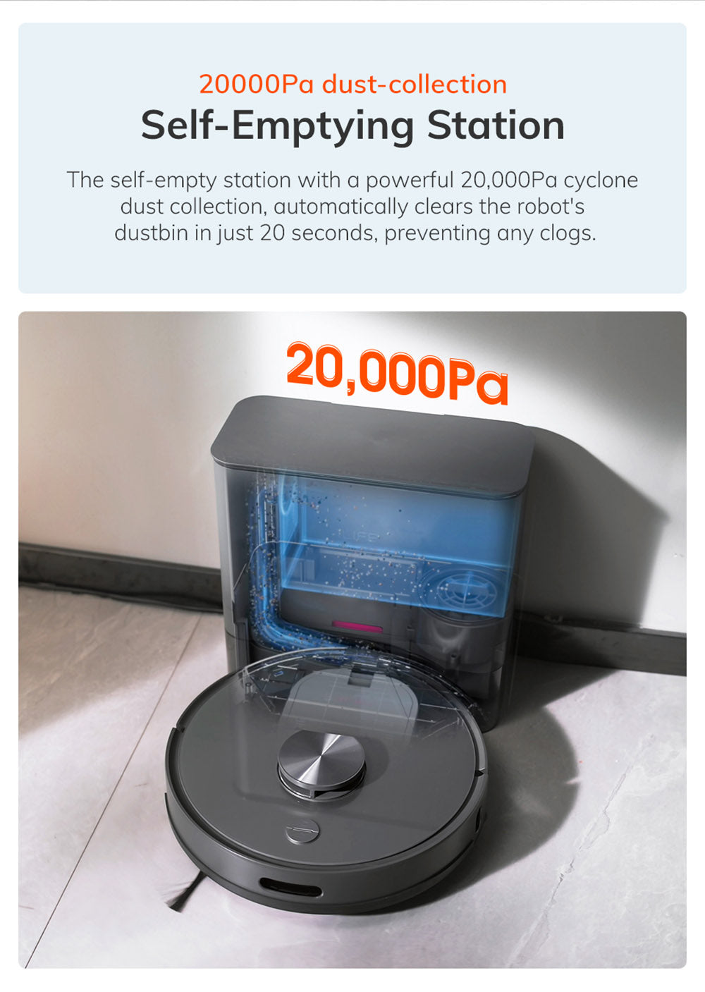 ILIFE T20S Saugroboter, 5000 Pa Saugleistung, 260 Minuten Laufzeit, automatische Entleerungsstation, LDS-Navigation, App-Steuerung, 3,5-Liter-Staubbeutel – Schwarz