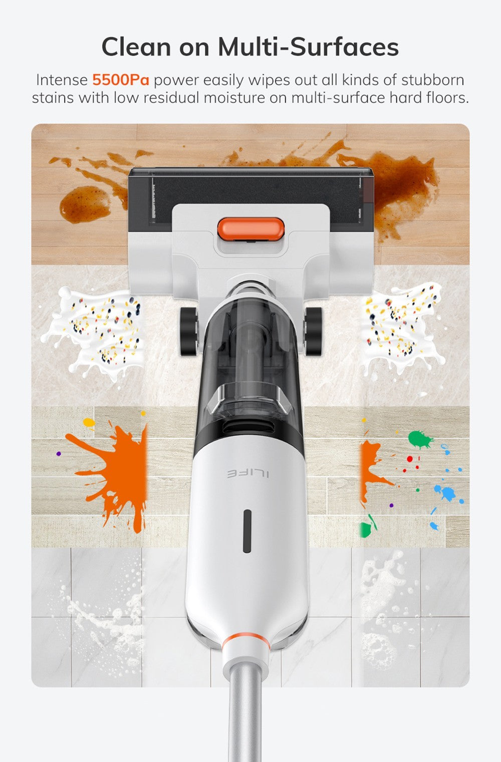 ILIFE W90 Akku-Nass- und Trockensauger, 3-in-1-Funktion (Saugen, Wischen, Waschen), Selbstreinigung, 700-ml-Wassertank, 30 Minuten Laufzeit, 3000-mAh-Akku, Sprachansage – Weiß