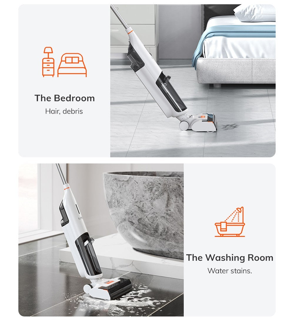ILIFE W90 Akku-Nass- und Trockensauger, 3-in-1-Funktion (Saugen, Wischen, Waschen), Selbstreinigung, 700-ml-Wassertank, 30 Minuten Laufzeit, 3000-mAh-Akku, Sprachansage – Weiß