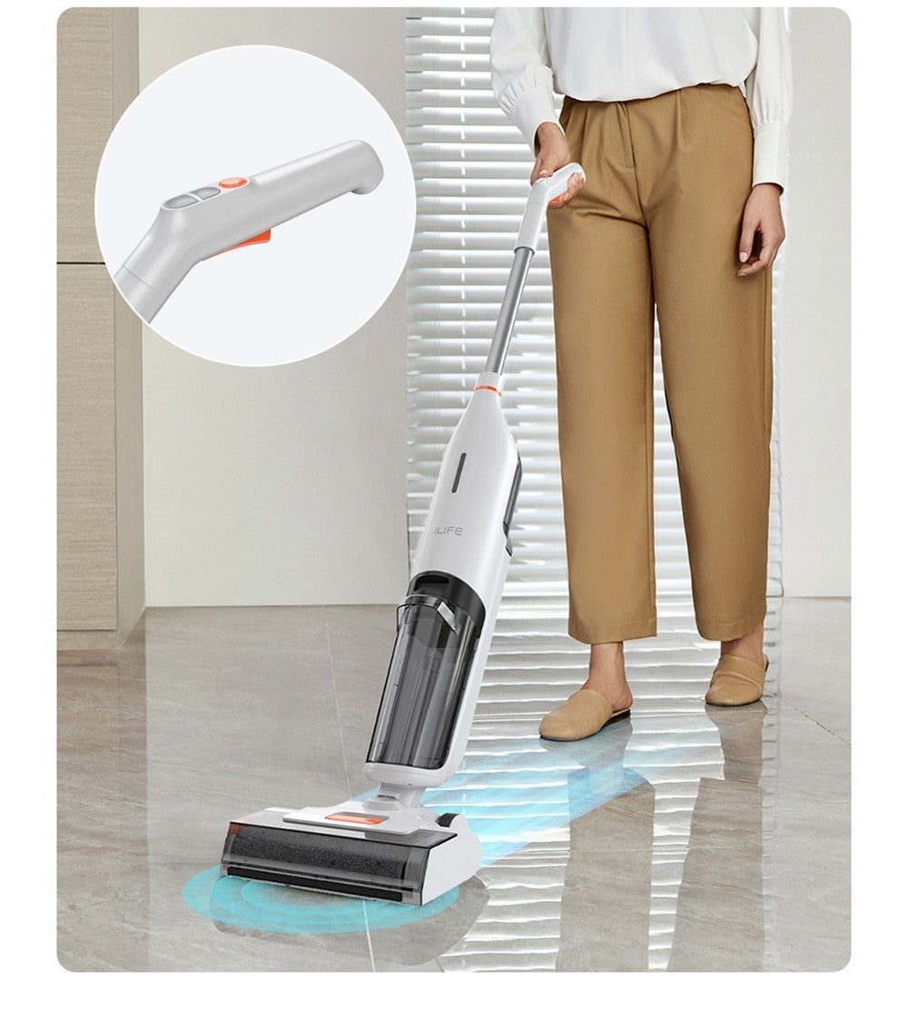 ILIFE W90 Akku-Nass- und Trockensauger, 3-in-1-Funktion (Saugen, Wischen, Waschen), Selbstreinigung, 700-ml-Wassertank, 30 Minuten Laufzeit, 3000-mAh-Akku, Sprachansage – Weiß