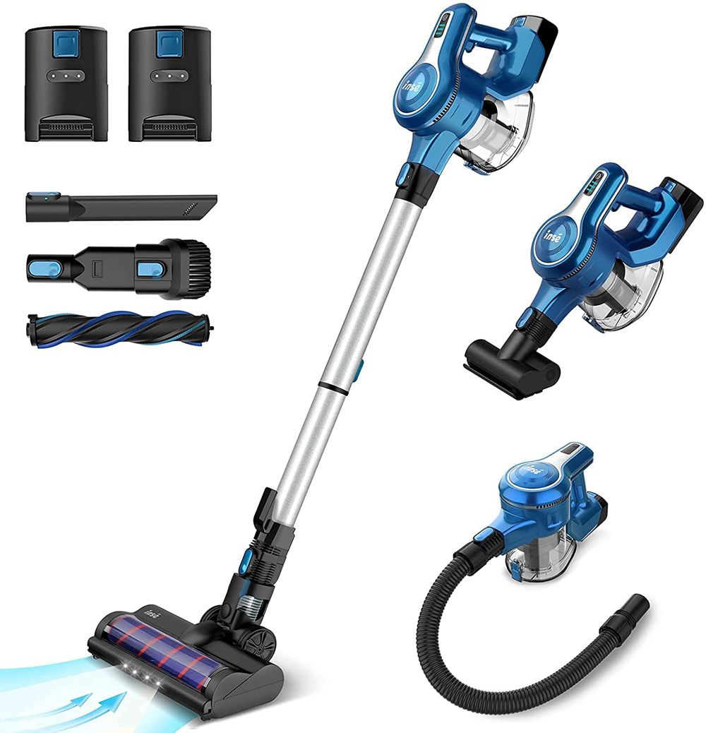 Aspiradora de mano inalámbrica INSE S6P, succión de 23 KPa, motor sin escobillas de 250 W, baterías extraíbles de 2500 mAh para suelos de madera, alfombras, escaleras, cortinas, coches y muebles - Azul
