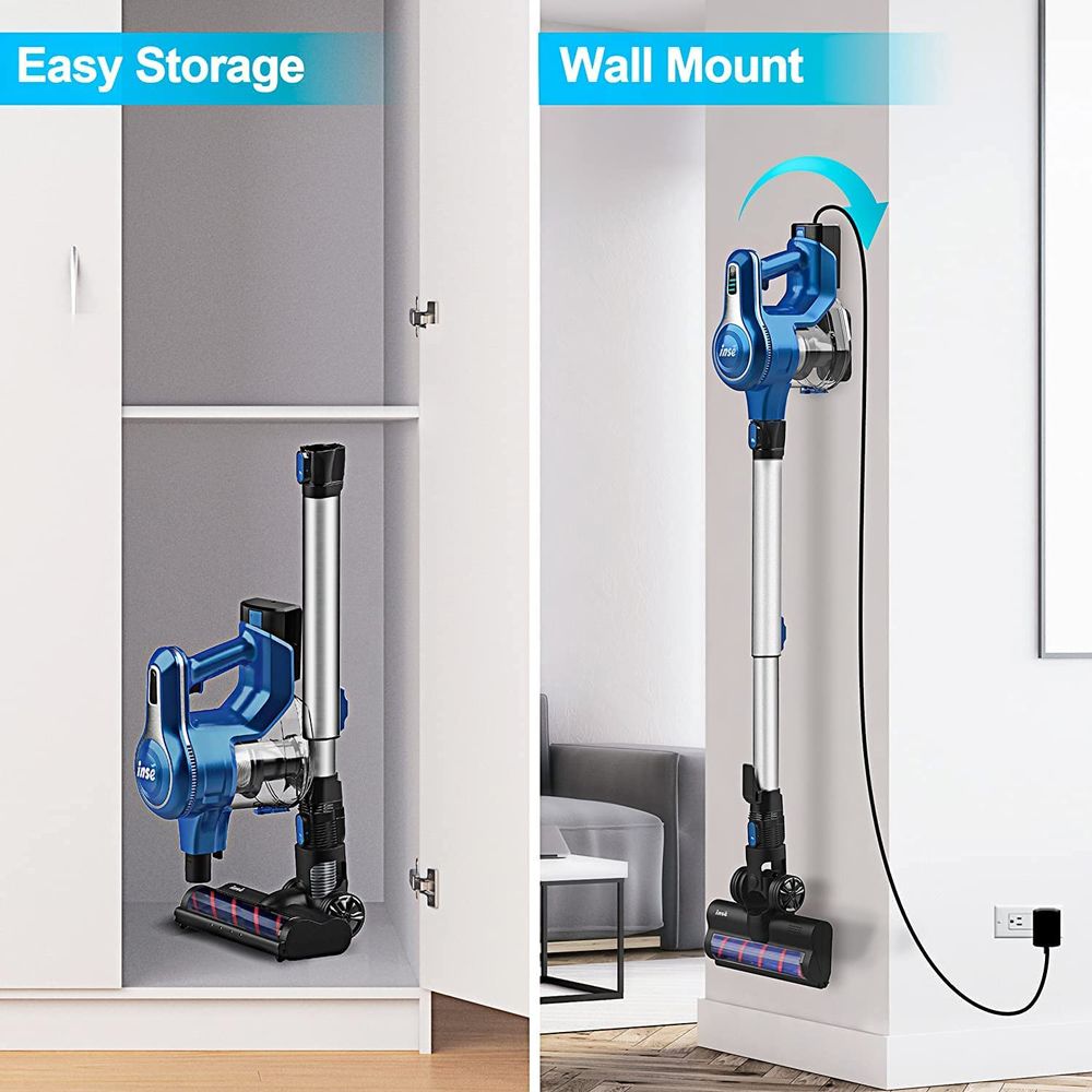Aspiradora de mano inalámbrica INSE S6P, succión de 23 KPa, motor sin escobillas de 250 W, baterías extraíbles de 2500 mAh para suelos de madera, alfombras, escaleras, cortinas, coches y muebles - Azul