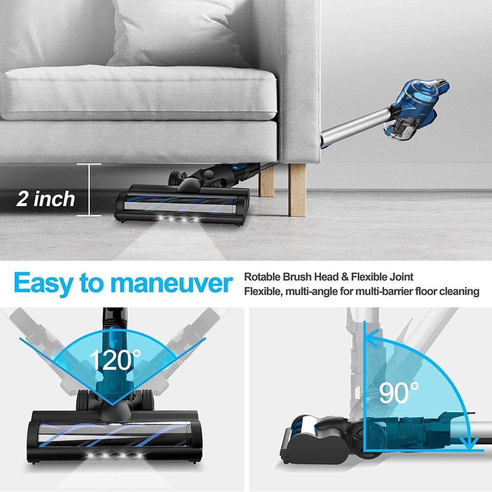 Aspiradora de mano inalámbrica INSE S6P, succión de 23 KPa, motor sin escobillas de 250 W, baterías extraíbles de 2500 mAh para suelos de madera, alfombras, escaleras, cortinas, coches y muebles - Azul